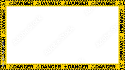 「危険」「danger」の警告テープのフレーム。テキストエリア。コピースペース。（"danger" warning tape frame. Text area. Copy space.）
