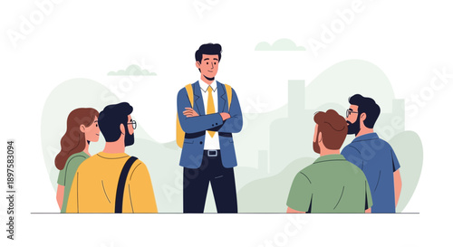 A Confident Leader Addresses A Group Of Diverse Individuals