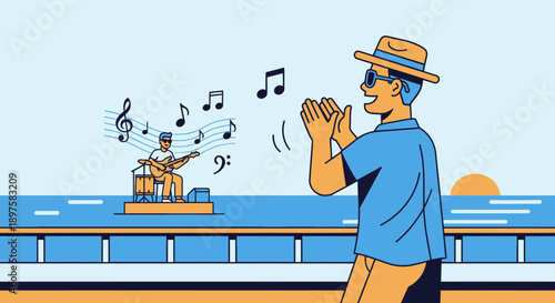 A Musician Performs On A Floating Stage While An Enthusiastic Audience Applauds