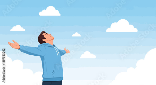 A Person Embracing Freedom Under A Vast Blue Sky