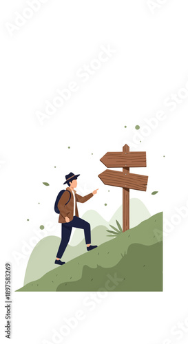 Adventurer At A Crossroads Choosing A Path Forward In Nature