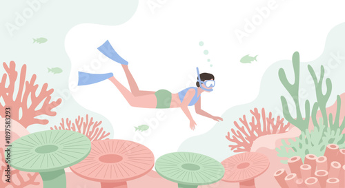A Person Snorkels Gracefully Through a Vibrant Coral Reef Ecosystem
