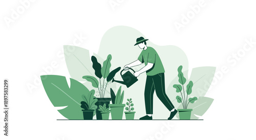 A Person Tending To A Lush Indoor Garden With A Watering Can