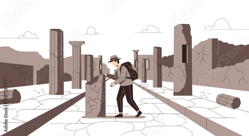 Adventurer Exploring Ancient Ruins Discovering History's Secrets