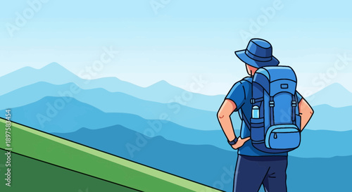 Adventurer Gazing At Expansive Mountain Ranges