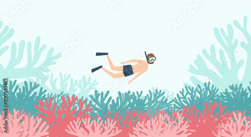 A Solo Swimmer Exploring Vibrant Coral Reefs In Clear Blue Waters