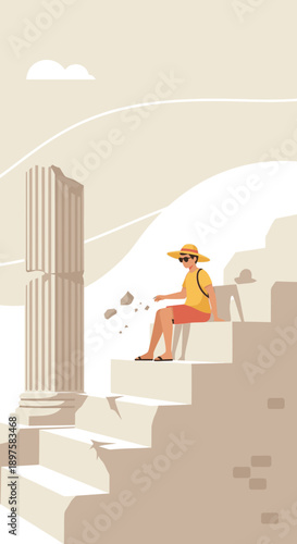 A Tourist Explores Ancient Ruins Under A Warm Sun