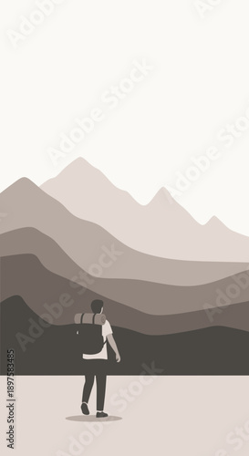 Adventurer Gazing At Serene Mountain Layers Minimalist Landscape