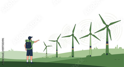 Adventurer Gazing Towards Future Wind Farm Energy Generation