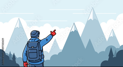 Adventurer Points Towards Majestic Snow-Capped Peaks In Awe Inspiring Landscape