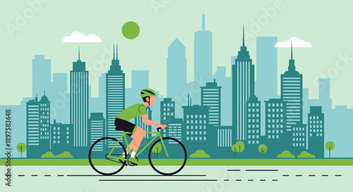 Active Cyclist Navigating A Verdant Urban Metropolis