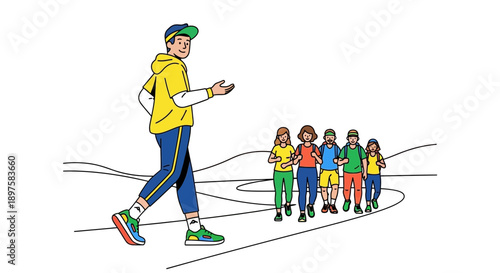 Active Group Jogging Together A Leader Guides The Way