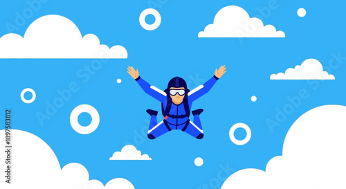 Adventuresome Skydiver Soars Through Clouds in Vibrant Illustration
