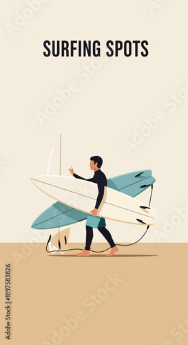 Adventuresome Surfer Carrying Multiple Surfboards To The Beach Destination
