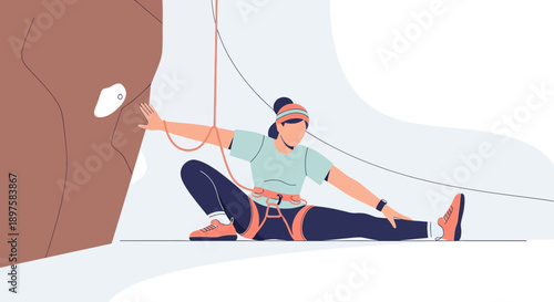 Active Woman Stretching Before Climbing Indoor Wall