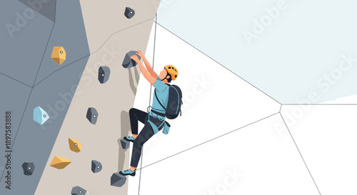 Adventurous Climber Ascends Artificial Rock Face With Skill And Determination
