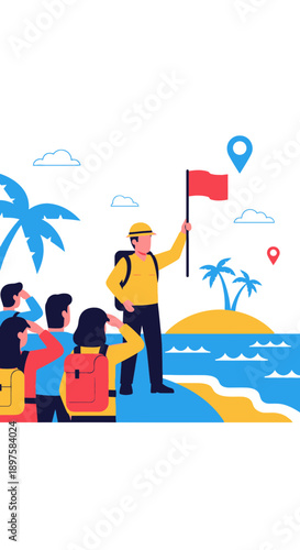 Adventure Expedition Group Exploring Tropical Island Destination