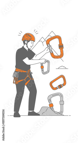 Adventurous Climber Preparing For Ascent With Essential Gear