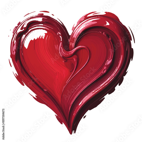 Red heart shape made of vibrant paint strokes, artistic love symbol, abstract romantic design, expressive emotional artwork, dynamic brushwork illustration