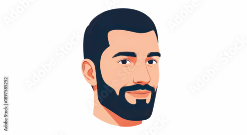 Illustrated male portrait avatar with beard and short dark hair.