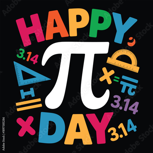 Celebrate pi day with colorful mathematical symbols and happy wishes