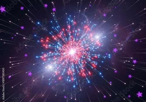 High Quality 3d render, red blue fireworks, big bang, galaxy, abstract cosmic background, celestial, beauty of universe, speed of light, eon glow, purple stars, cosmos, ultraviolet infrared