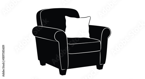 A black armchair with a pillow depicted as a striking silhouette