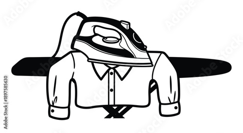 An anthropomorphic iron with a shirt and tie silhouette