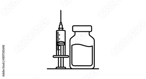 Medical syringe and vial illustration with a dark silhouette