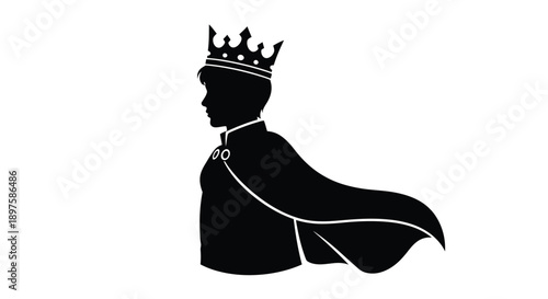 A regal king with a crown and cape a dark silhouette