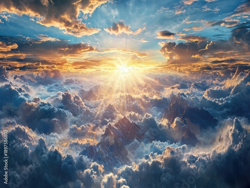 Beautiful sunset landscape over mountain range