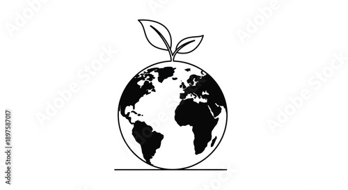 A globe with sprouting leaves representing environmental sustainability silhouette