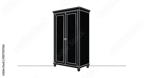 Black wardrobe with detailed molding a striking silhouette