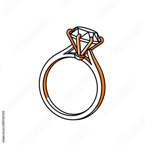 Elegant engagement ring with diamond. A beautiful ring with a precious stone. Vector illustration.