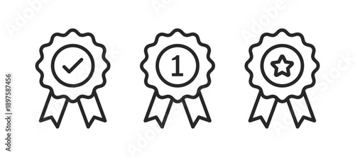 Certified medal icon check mark symbol, premium quality icon sign. Award icon. Premium quality label line icon