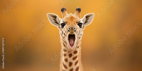 A giraffe with its mouth open and tongue hanging out