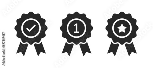 Award icon symbol, premium quality certify icon sign. Verified, certified, medal, correct mark, award ribbon, badge, quality certify sign