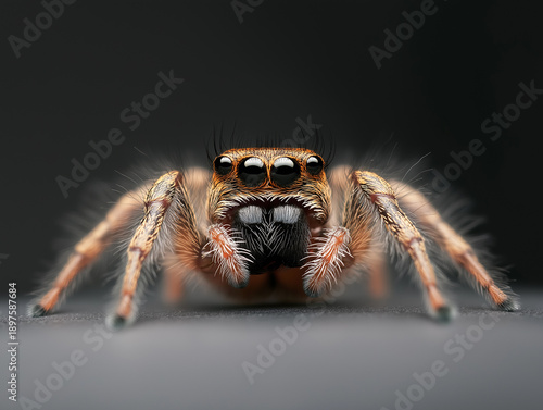 A spider is shown in a close up of its face