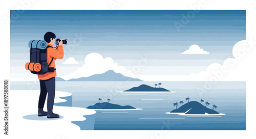 Adventurous Photographer Capturing Tropical Island Scenic Views