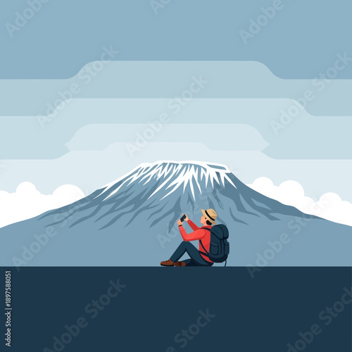 Adventurous Hiker Captures Scenic Vista From Mountain Base