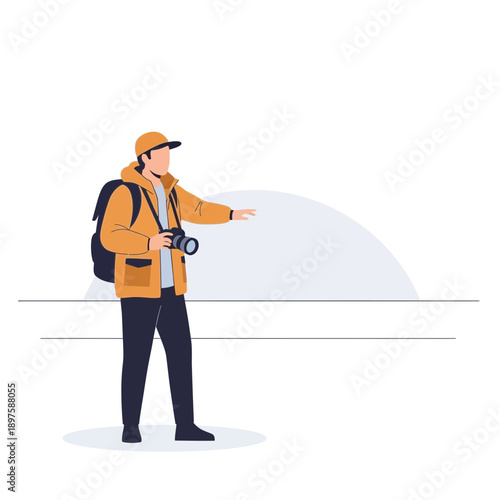 Adventurous Photographer Exploring Scenic Destinations With Camera And Backpack