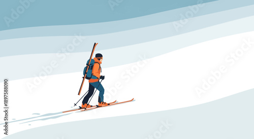 Adventurous Skier Ascends Snowy Mountain Peak For Thrilling Descent