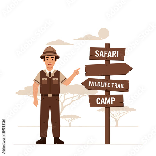 African Safari Guide Points To Adventure Directions In The Wild