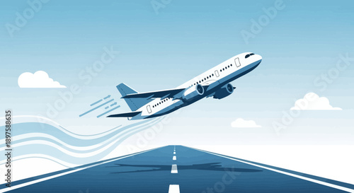 Airplane Ascending Over Runway Towards Sky