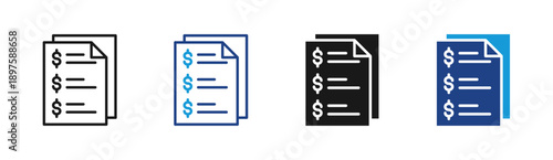 Invoice icon set multiple style collection