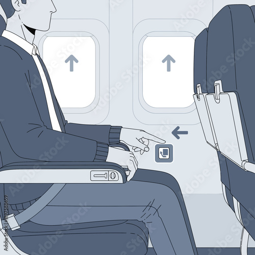 Airplane Passenger Finger Pressing Inflight Entertainment Button Near Window