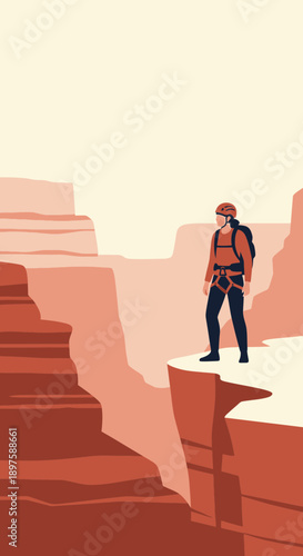 Adventurous Hiker Stands Atop Majestic Canyon Cliff Edge