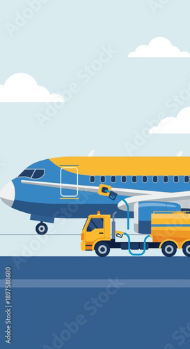 Airplane Refueling Operation At The Airport Terminal Gate Service