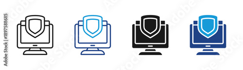 Cybersecurity icon set multiple style collection