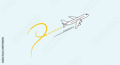 Airplane Taking Off With A Whimsical Swirl And Dots